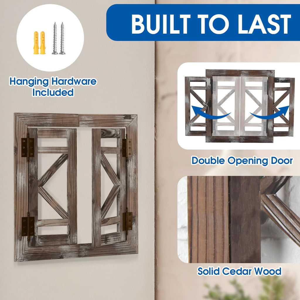 J JACKCUBE DEISGN Rustic Wood Window Frame with Opening-doors, Wall Art Decor Hanging Window Panes, Farmhouse Wall