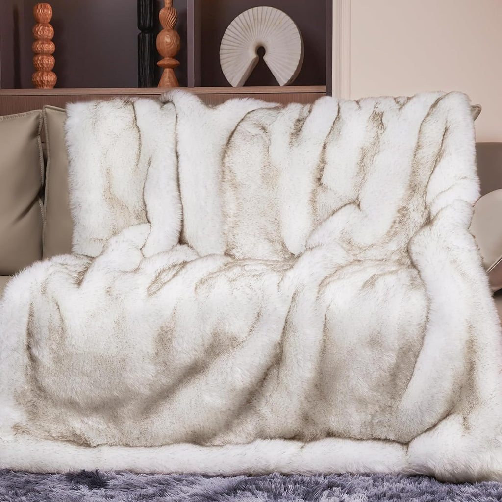 1000GSM Faux Fur Throw Blanket, Super Thick Warm Cozy Heavy Blankets, Plush Fuzzy Elegant Winter Reversible Mink