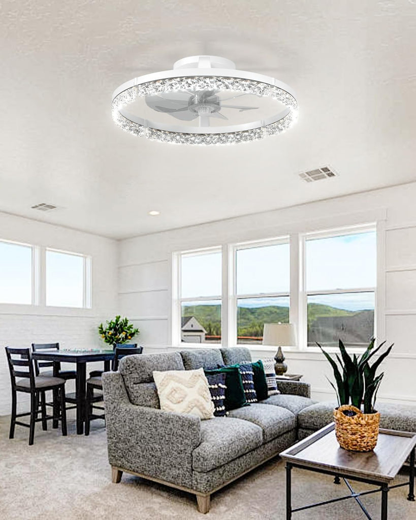 Ceiling Fans with Lights and Remote, 20'' Low Profile Ceiling Fans, 3000-6000K Dimmable Modern Flush Mount LED Fan Light, Fandelier Ceiling Fan for Bedroom, Kitchen, Living Room, White A101-B0DP27M8RT