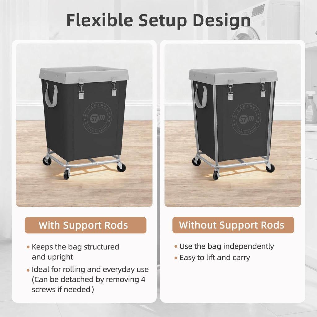 Commercial Laundry Hamper with Heavy Duty Steel Frame, 160 L Industrial Laundry Basket Cart with Wheels , Laundry