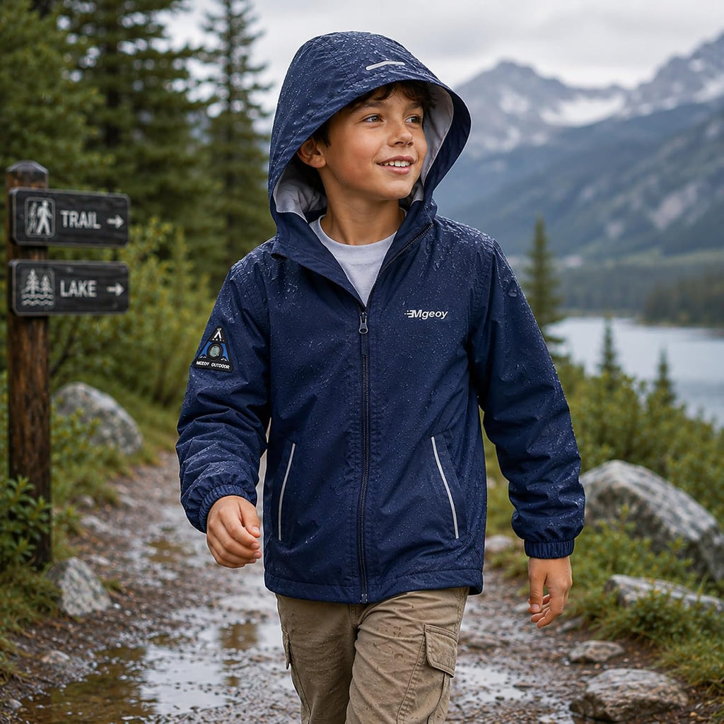 Boys Girls Rain Jacket Lightweight Waterproof Hooded Mesh Lined Raincoat Windbreakers for Kids