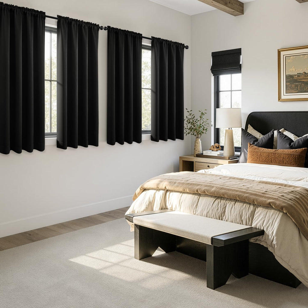 Black Blackout Curtains 63 Inch Length Set of 4 Panels