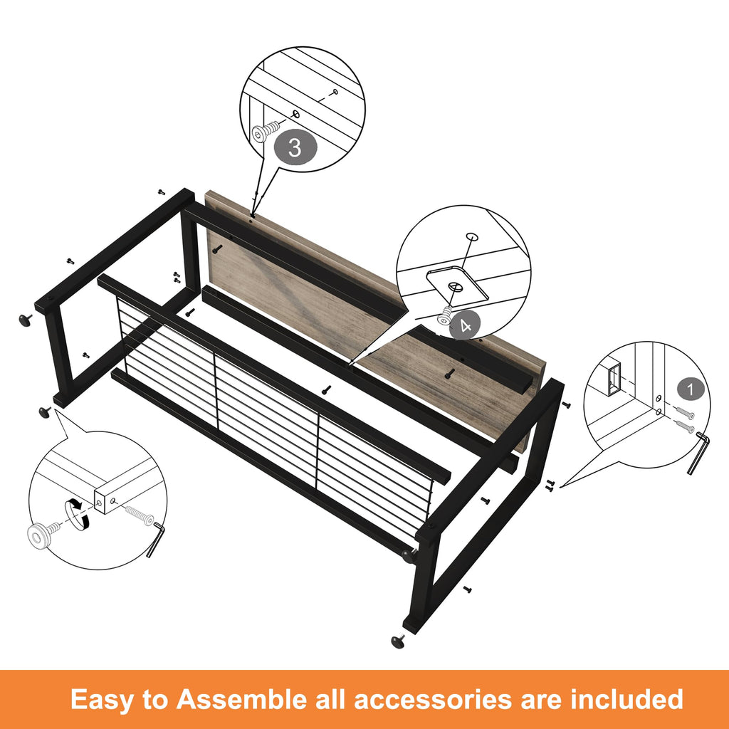 2 Tiers Shoe Bench, Retro Industrial Shoe Storage Bench with Mesh Shelf and Sturdy Metal Frame, Metal Shoe Rack Bench