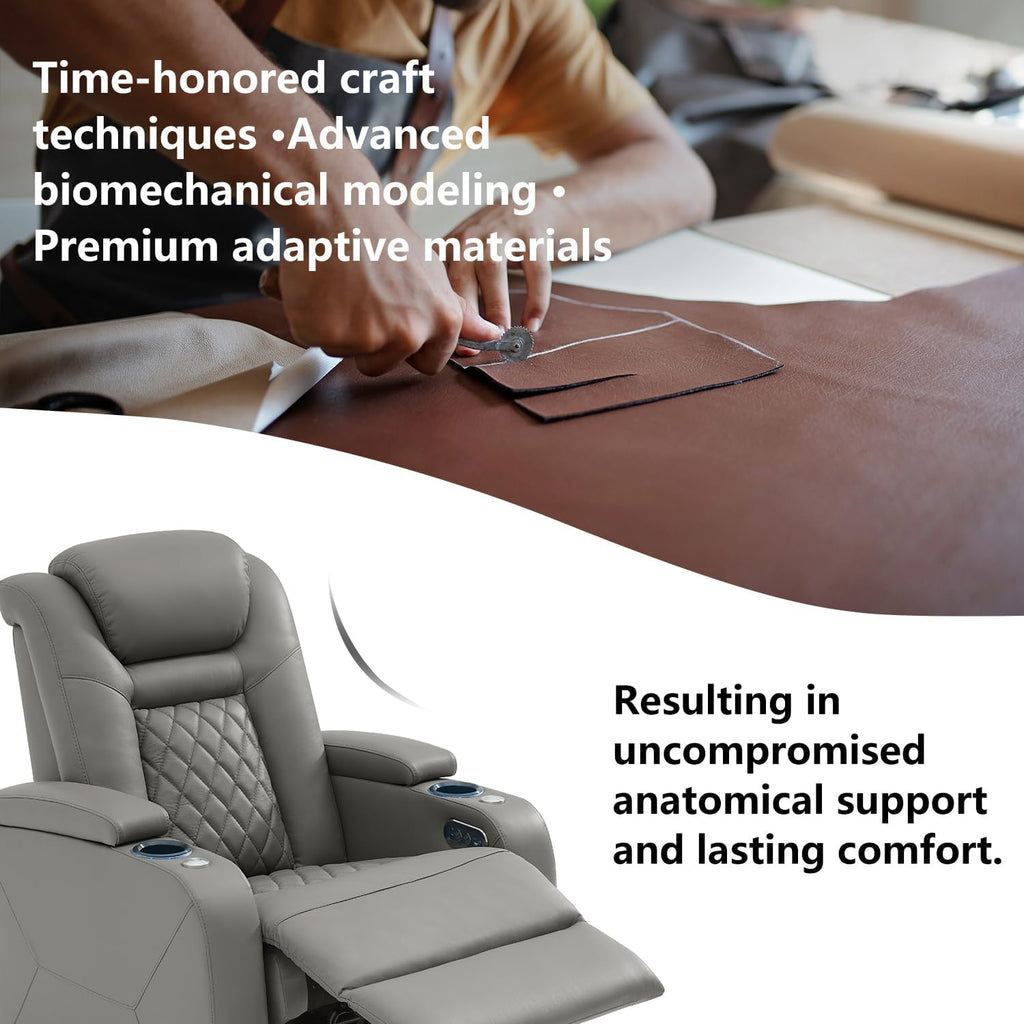 Home Theater Seating, Classic Series Leather Movie Theater Chairs, Power Headrest and Memory with C-Type USB Charger