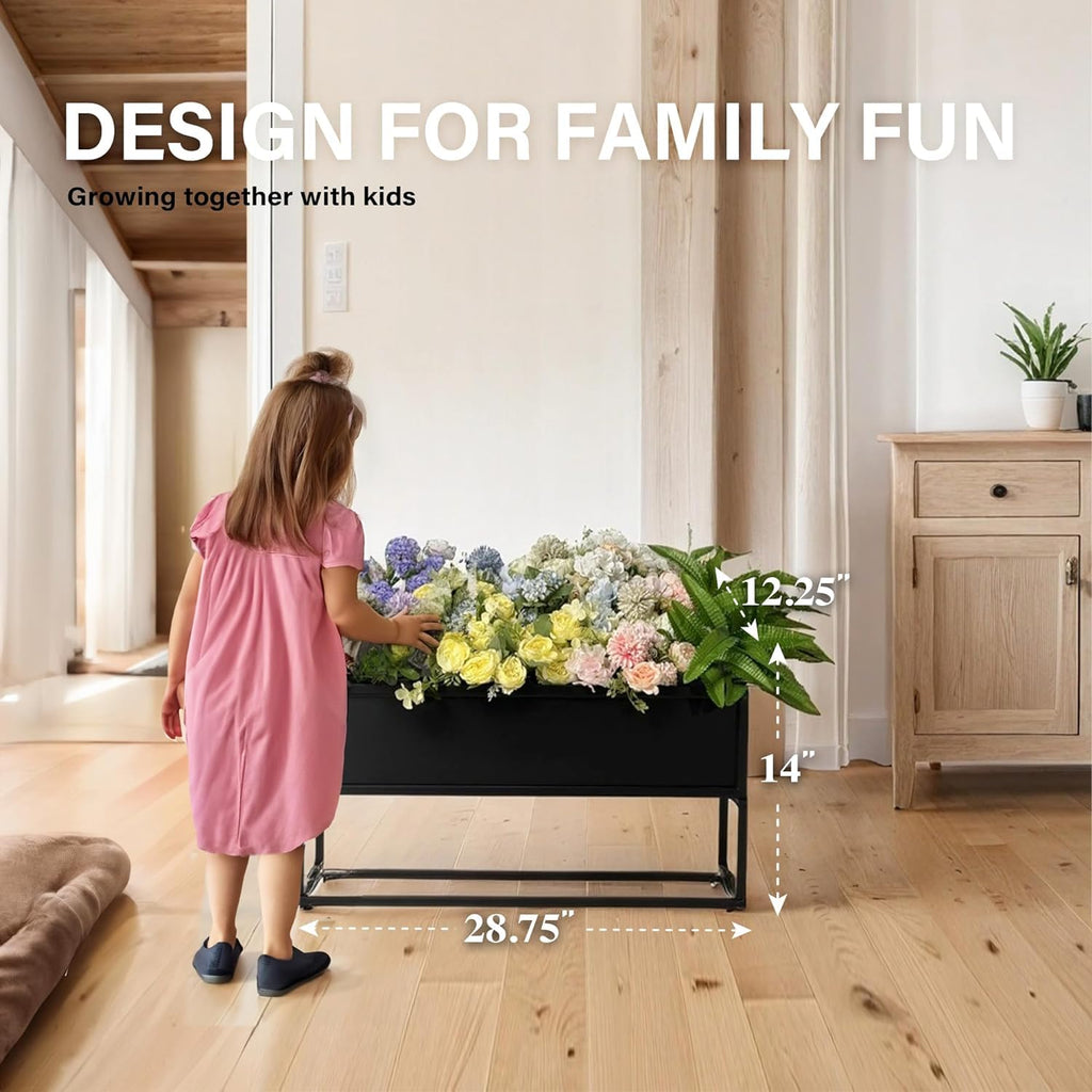Elevated Planter Box, Black, 28.75" L x 14" H - 2 Pack - Modern Elevated Indoor/Outdoor Planters with Drainage Holes