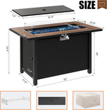 45 inch Propane Fire Pit Table, 50,000 BTU Outdoor Gas Fire Pit Table with Lid, Glass Wind Guard, Waterproof Cover, Rectangle Gas Firepit Table for - Image 6