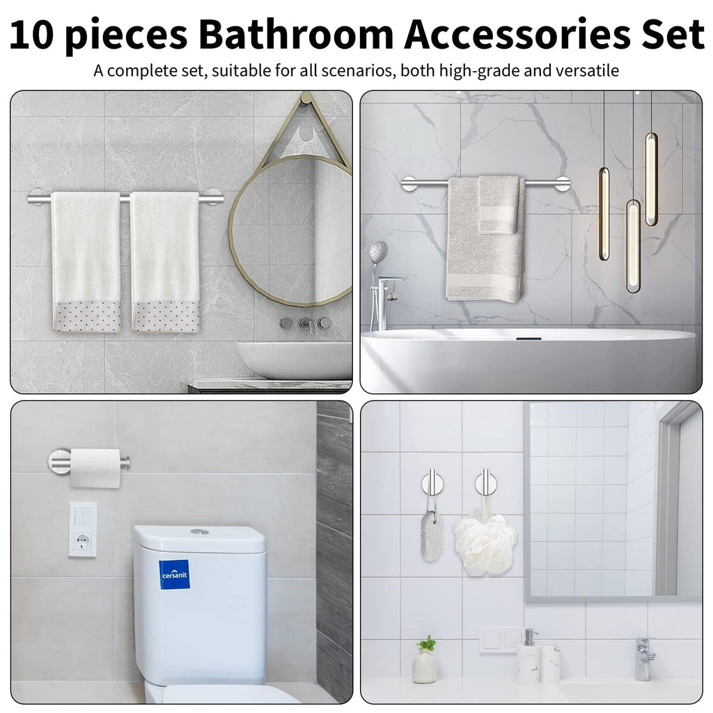 10-Pieces Brushed Nickel Bathroom Hardware Set 24 Inch