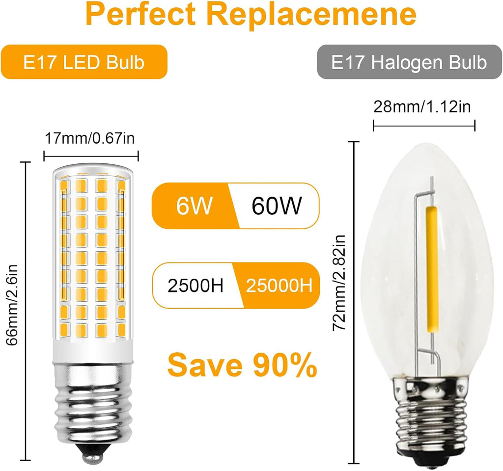 E17 LED Bulbs 6W 120V Warm White 3000K 4-Pack