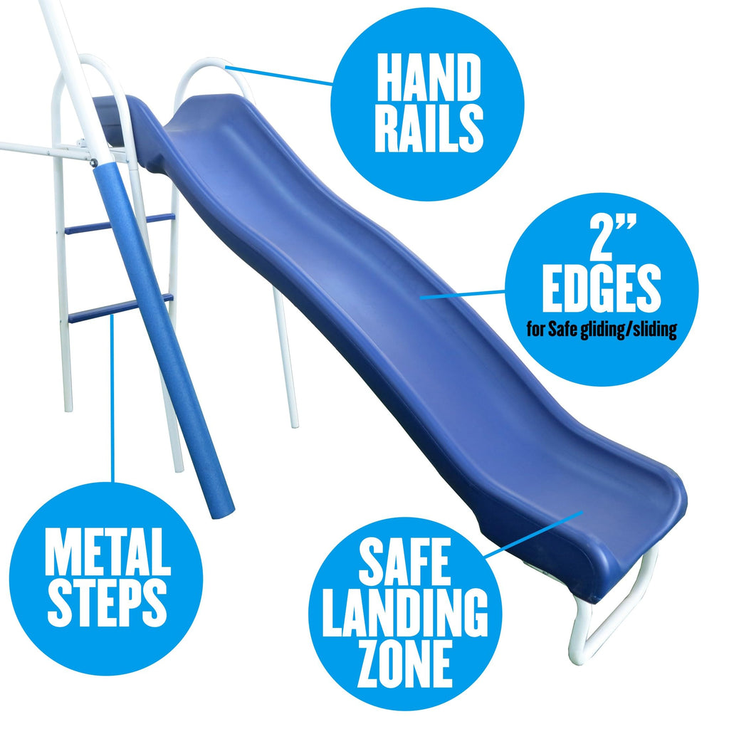 Fun Forever - 8 User Metal Swing Set for Backyard with Slide, 800lbs. Max