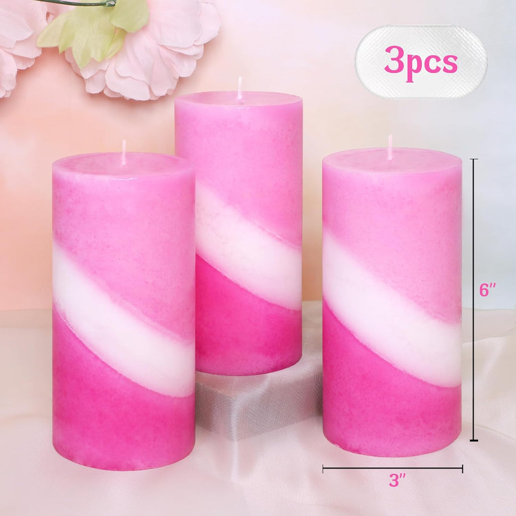 Pillar Candles Rose Scented Pink Spiral Aromatherapy Candles 70+ Hours Burn Long Lasting, Mottled Layered Candles