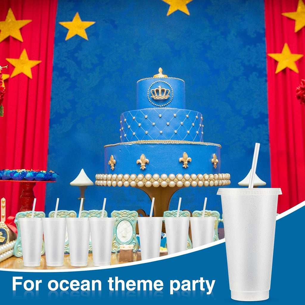 12 Pcs Reusable Glitter Cups with Lids and Straws 24 oz Plastic Tumbler Iced Coffee Cup Travel Mug for Smoothie Juice
