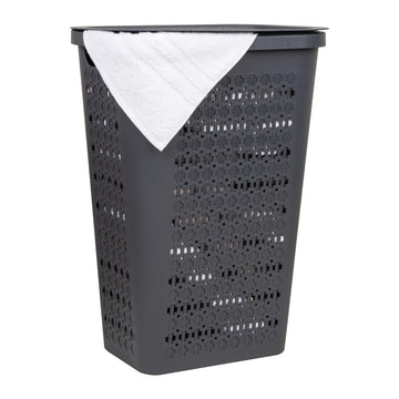 Slim Tapered Laundry Hamper with Lid, Clothes Basket with Swiss Cross Cut-Outs, Lightweight & Ventilated, Plastic