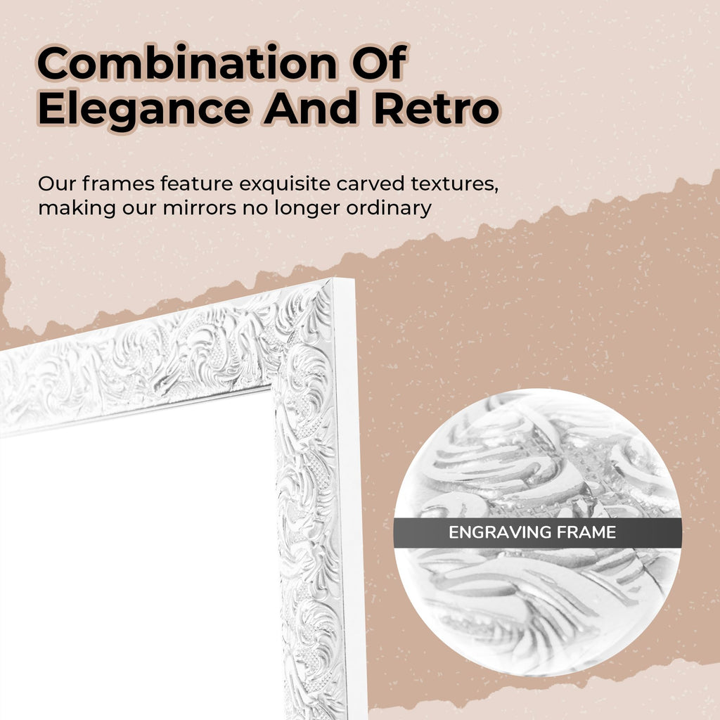 Door Mirror Full Length, Wall-Mounted Mirror White 50" x14"