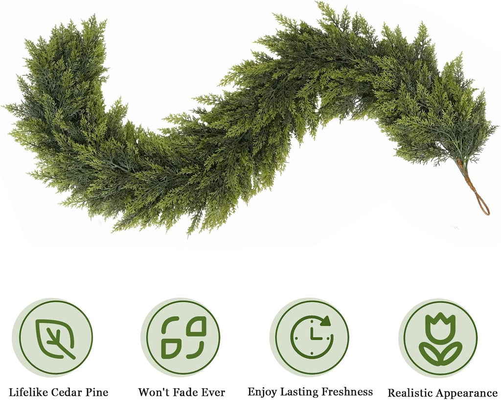 6 Ft 2 Pcs Christmas Garland, Realistic Cedar Garland