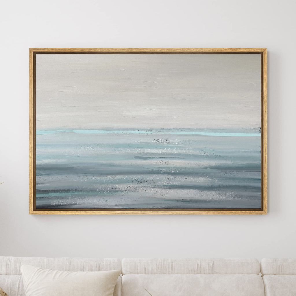 Framed Canvas Print Wall Art Baby Blue Gray Pastel Watercolor Landscape Abstract Shapes Illustrations Modern Art
