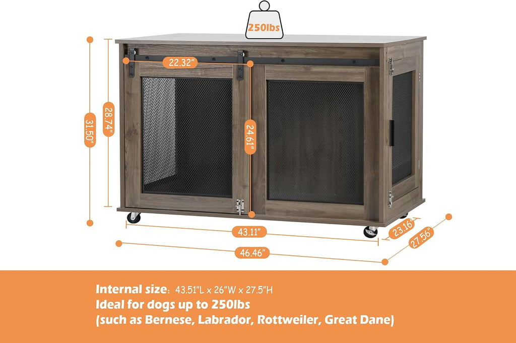 Grey Heavy Duty Wooden XXL Dog Crate Furniture for Extra Large Dogs