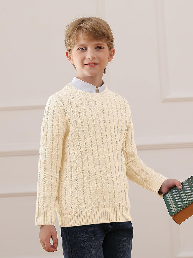 Boys Cable Knit Sweaters Kids Chunky Pullover Tops