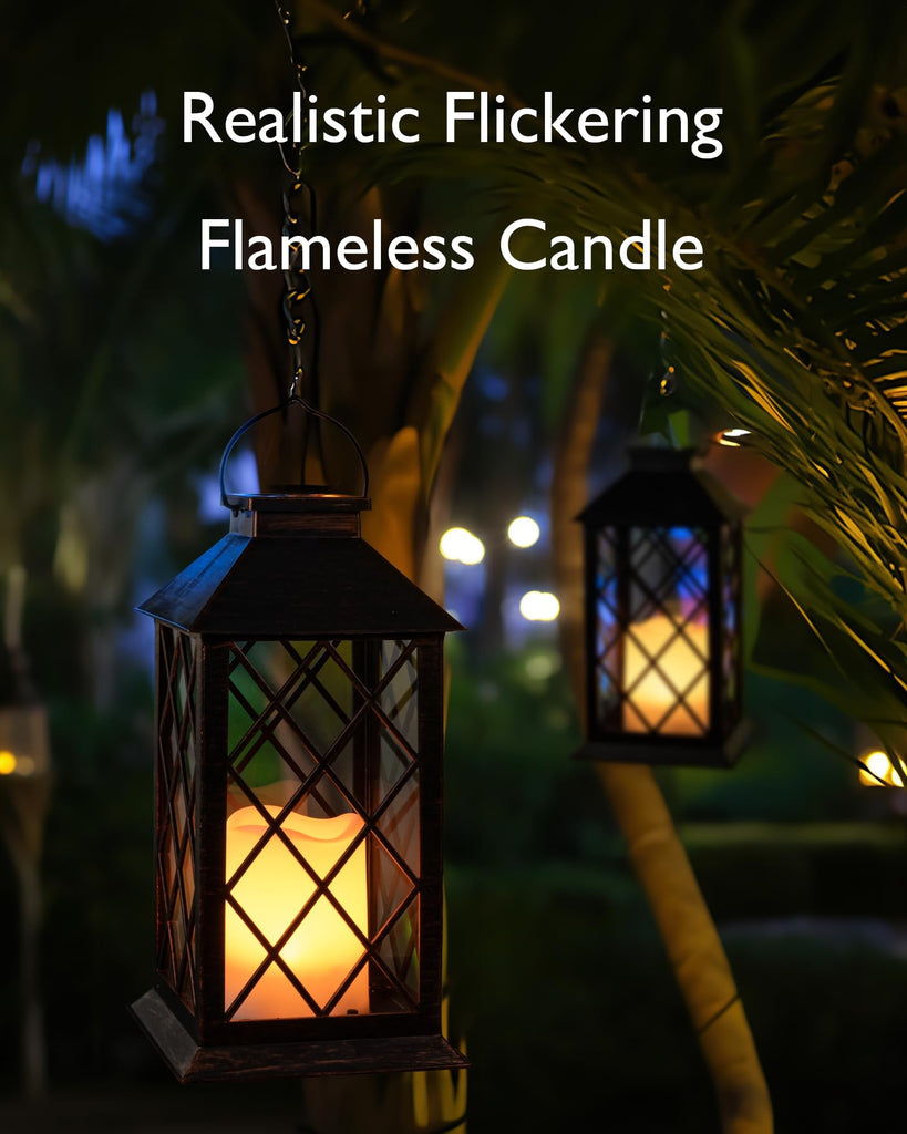 2 Pack 13'' Bronze Solar Lanterns Outdoor Waterproof Hanging