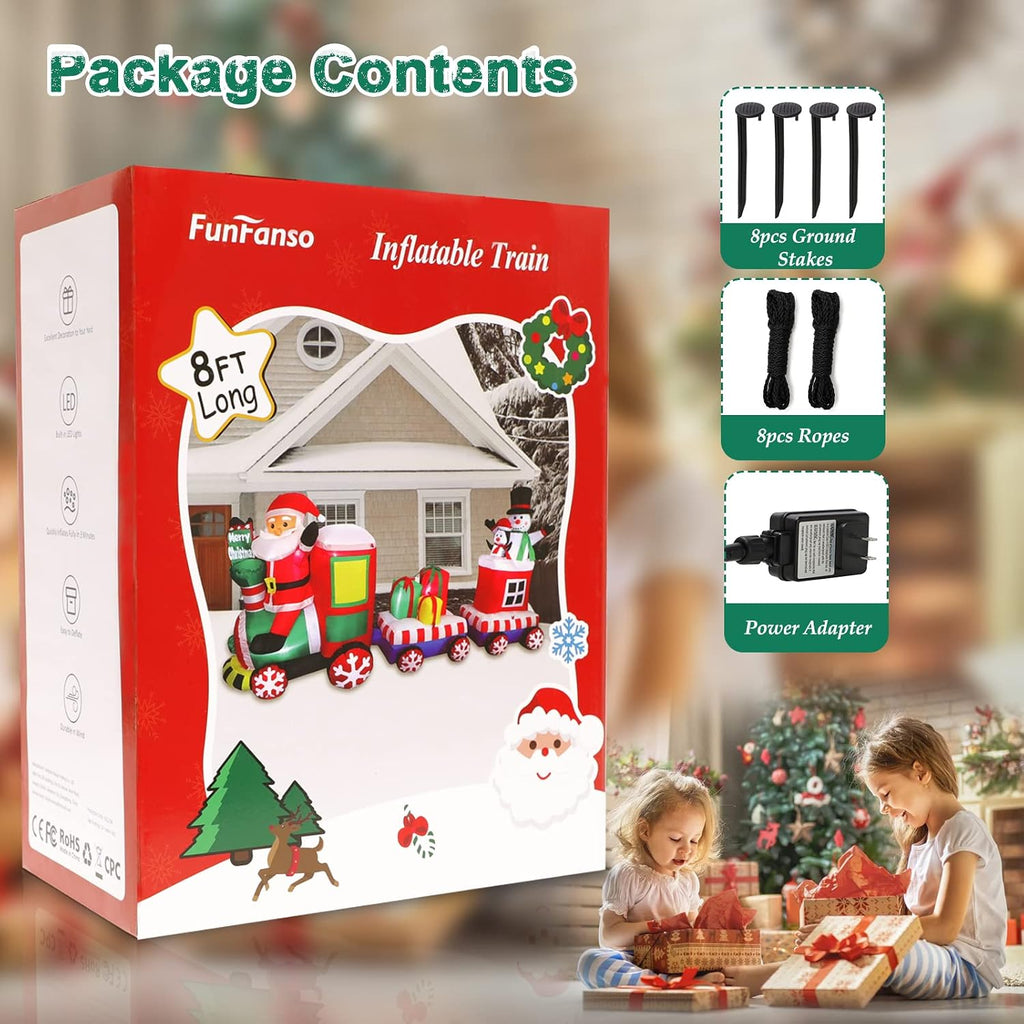8 FT Christmas Inflatable Train with Santa, Snowman, Gift Boxes