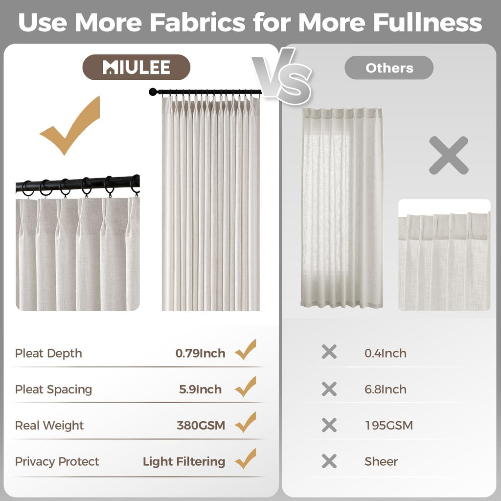 4 Panels Set Pinch Pleated Linen Curtains 112 Inches Length for Living Room Bedroom, Extra Long Pinch Pleat Drapes