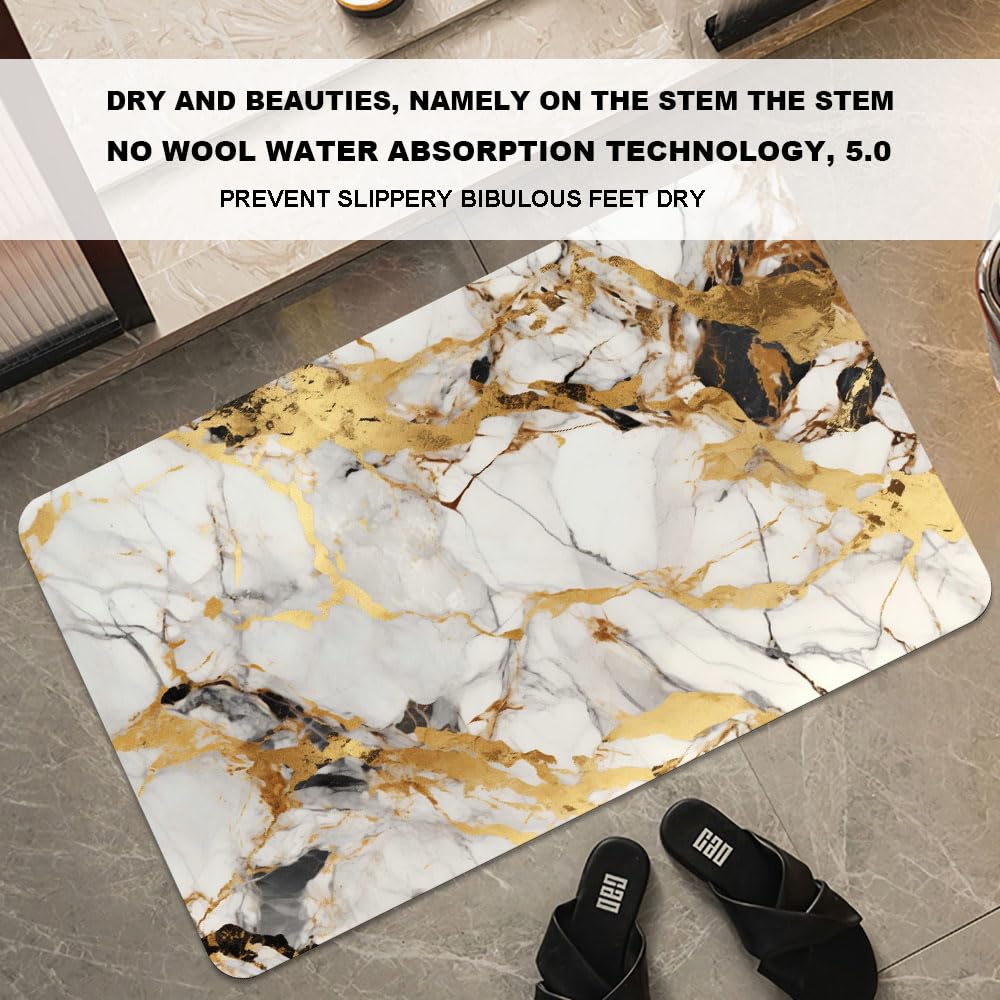 Bath Mat-Bathroom Rug, Abstract Marble Gold-Absorbent Non Slip Quick Dry Stain Resistant Easy to Clean Care Shower Rug