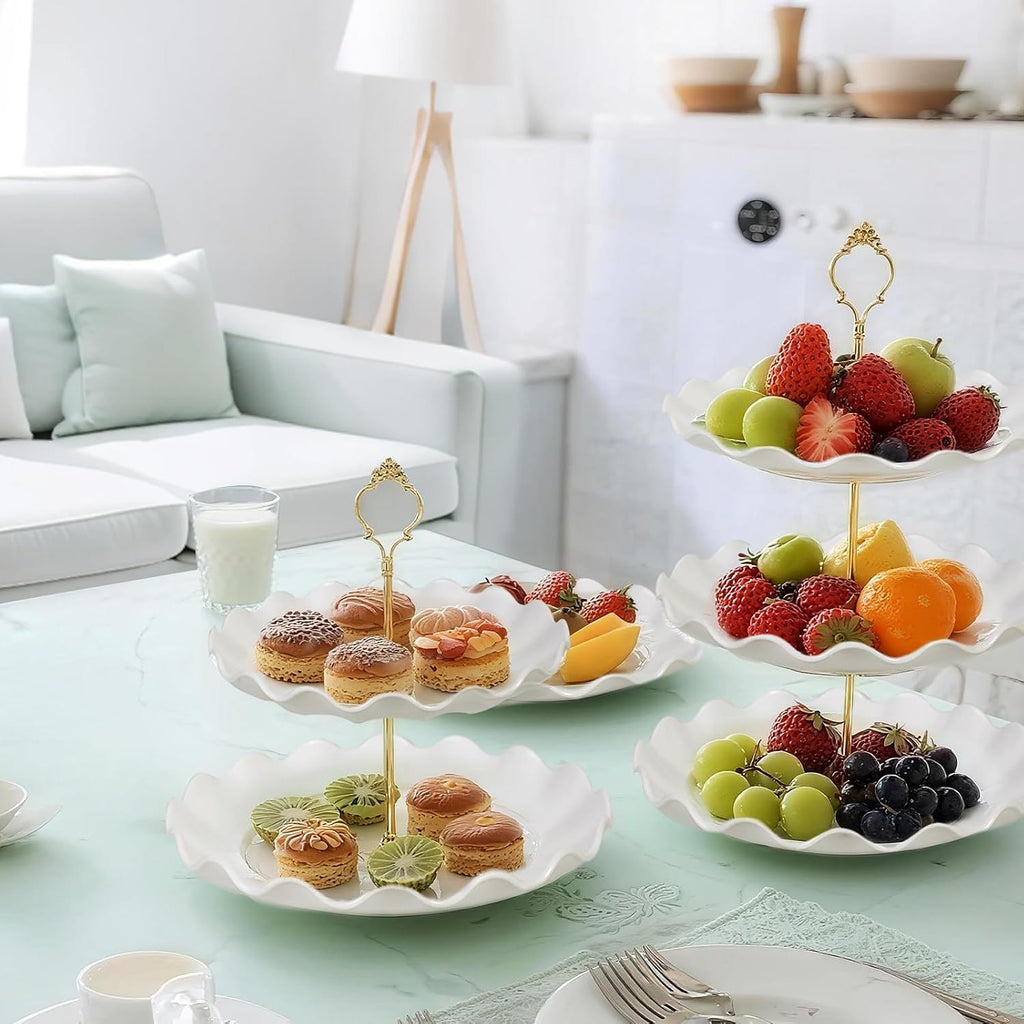 Dessert Table Display Set, 3 Tier Cupcake Stand, White Plastic - Set of 5