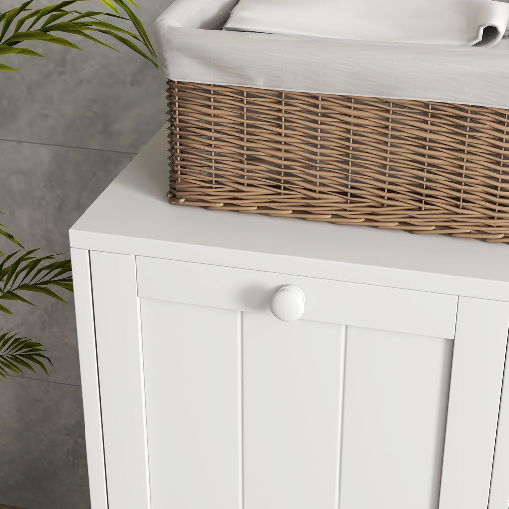 Double Tilt Out Laundry Hamper Cabinet with Storage 2 Doors White