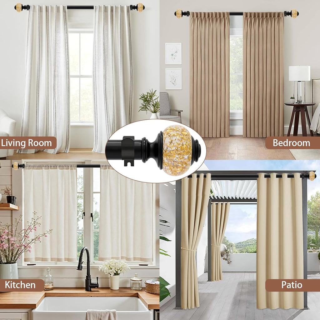 Curtain Rods for Windows,1 Inch Adjustable Window Curtain Rod, Curtain Rod Set with Luxury Crystal Translucent
