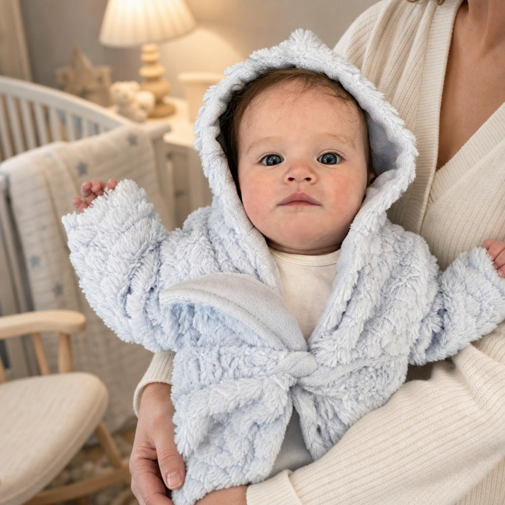 Unisex Grey Baby Fleece Robe with Hood for Boys and Girls Months