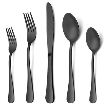 60 Piece Matte Black Silverware Set, Satin Finish Cutlery Set for 12