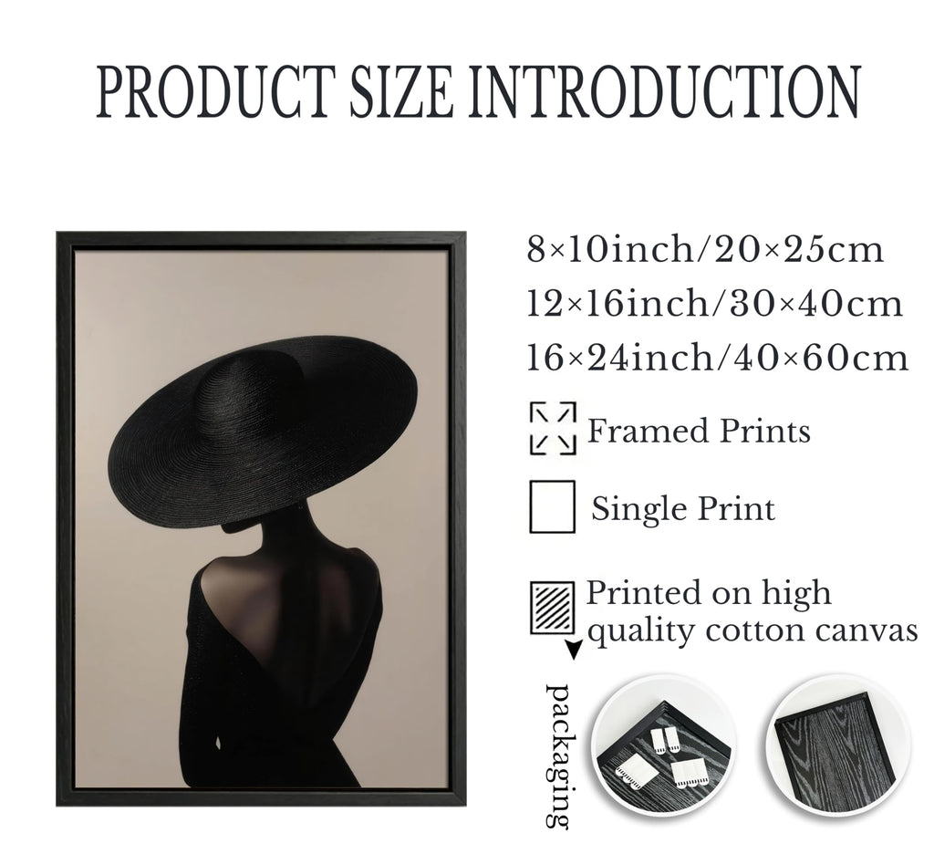 Framed African American Wall Art, Fashion Black Woman Silhouette Canvas Print Poster, Abstract Modern Elegant Wall