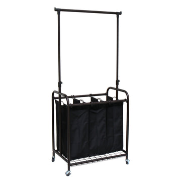 3-Bag Rolling Adjustable Hanging Bar Laundry Sorter, Bronze