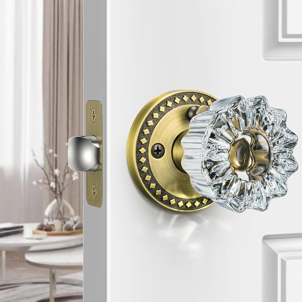 Glass Door Knobs, Antique Brass Door Knob Interior, 1 Pack