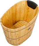 34 Inches Small Handcrafted Free Standing Wooden Bathtub, Portable Deep Soaking Tub for Relaxation, Natural Cedar Wood
