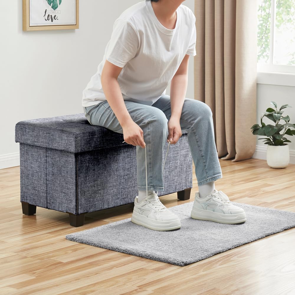 30" Large Storage Ottoman Bench with Legs, Gray