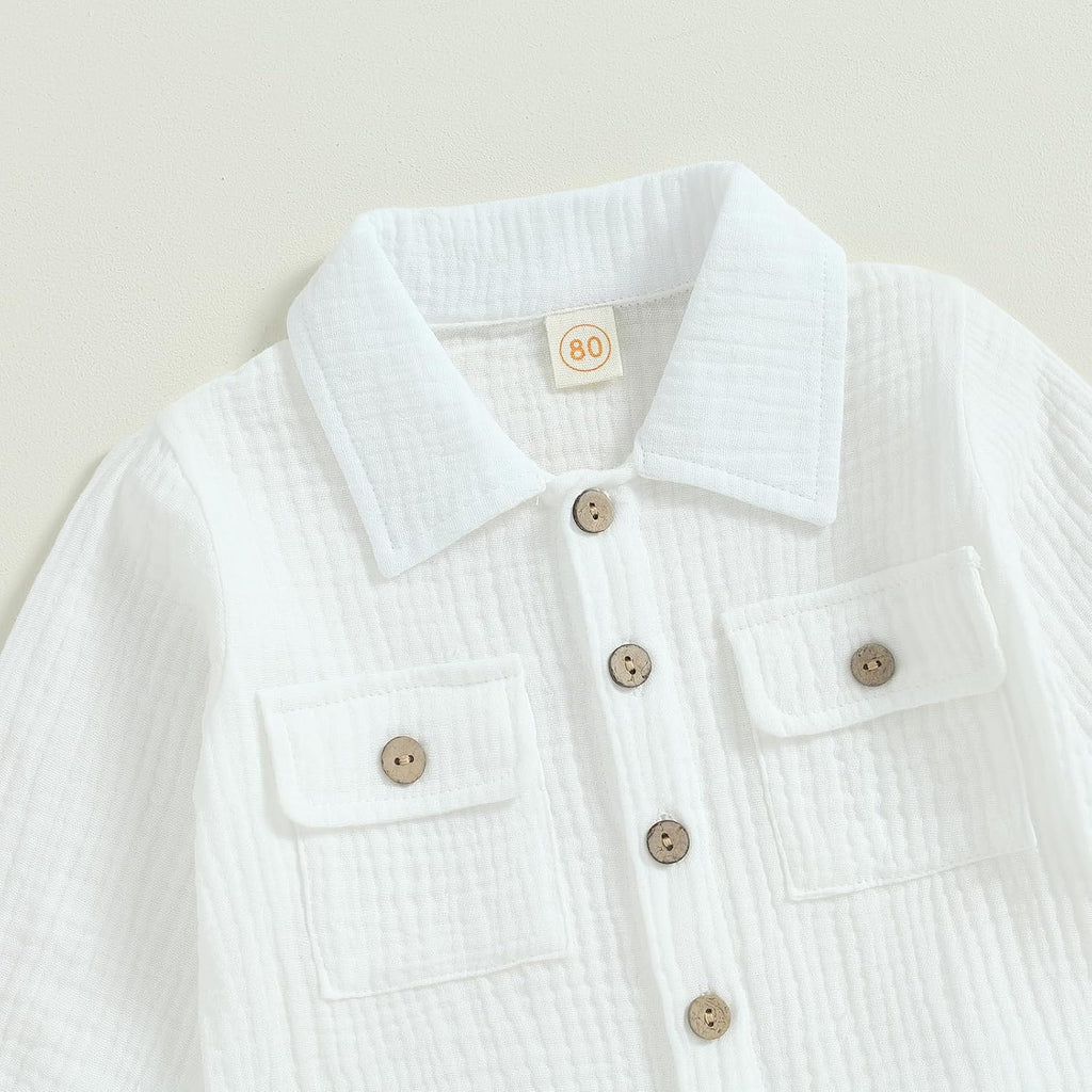 Toddler Boy Linen Outfit Baby Boy Fall Winter Clothes Set Button-Down Shirt Tops Cotton Linen Pants 2PCS