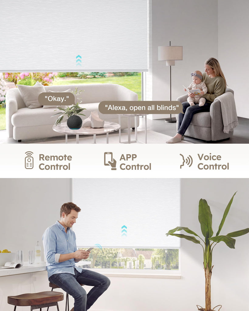 No-Drill Motorized Blinds with Remote, 100% Blackout Automatic Roller Shade