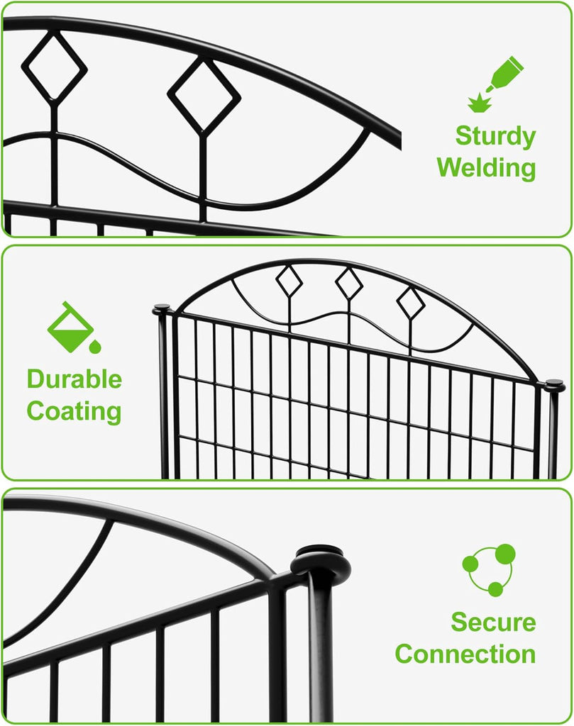 48in Extra Tall Garden Fence, 10-Panel Metal Animal Barrier, 24ft Long No Dig Temporary Fencing for Yard, Reusable