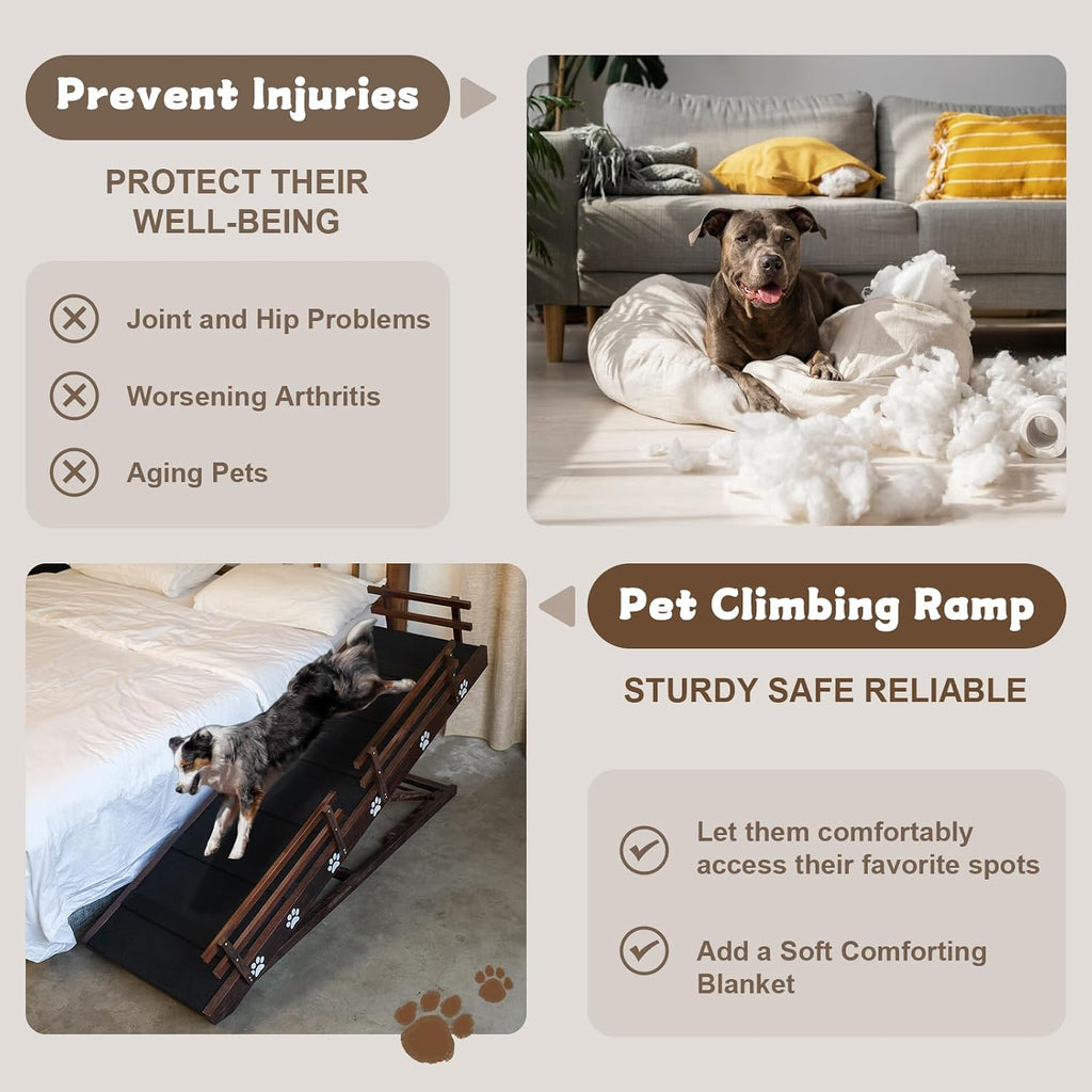 63 Inch Dog Ramp, 6 Height Adjustable Folding Ramp for High Beds