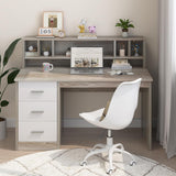 Home Office Desk with Drawers, 46" Small Desk, Computer Desk with Hutch and Drawers, Study Desk with Storage