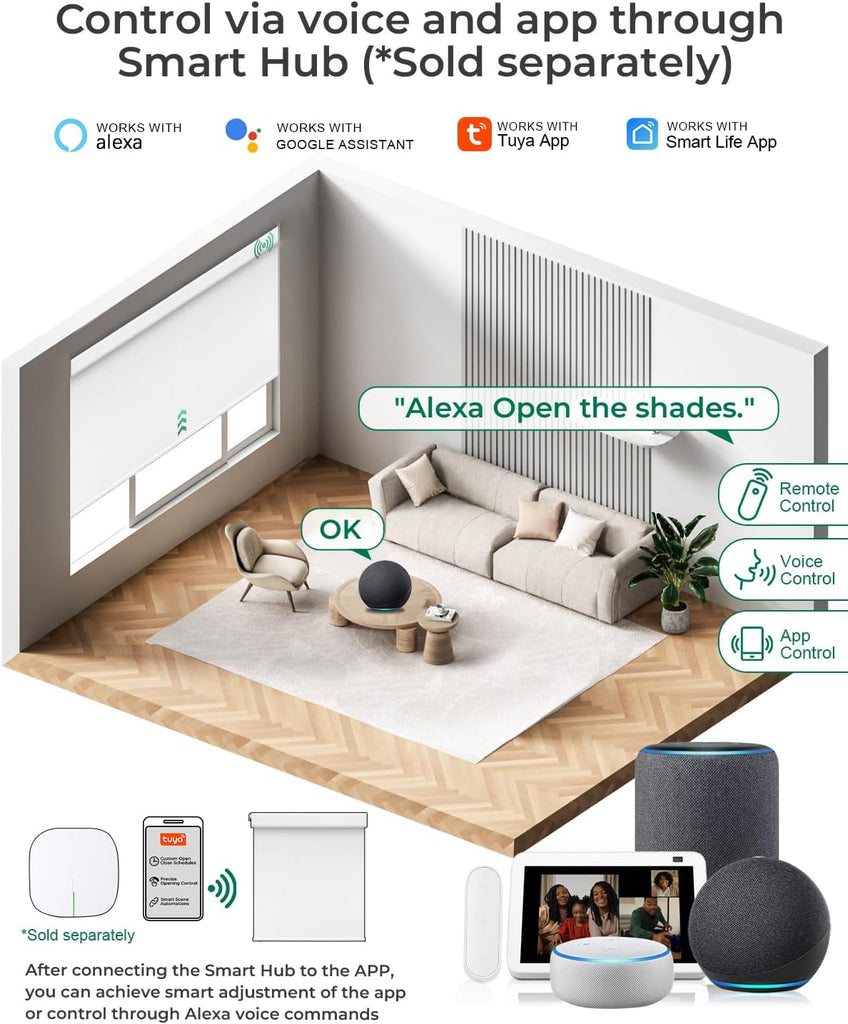 Motorized Blinds No Drill Automatic Roller Shades with Remote | Rental-Friendly & Easy Install Smart Electric