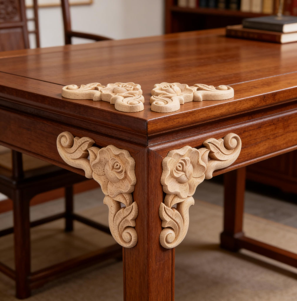 8PCS Unfinished Wood Rosettes Appliques Onlay Furniture Onlay Corner Decoration (Dia-6cm/2.36"), Unpainted Corner