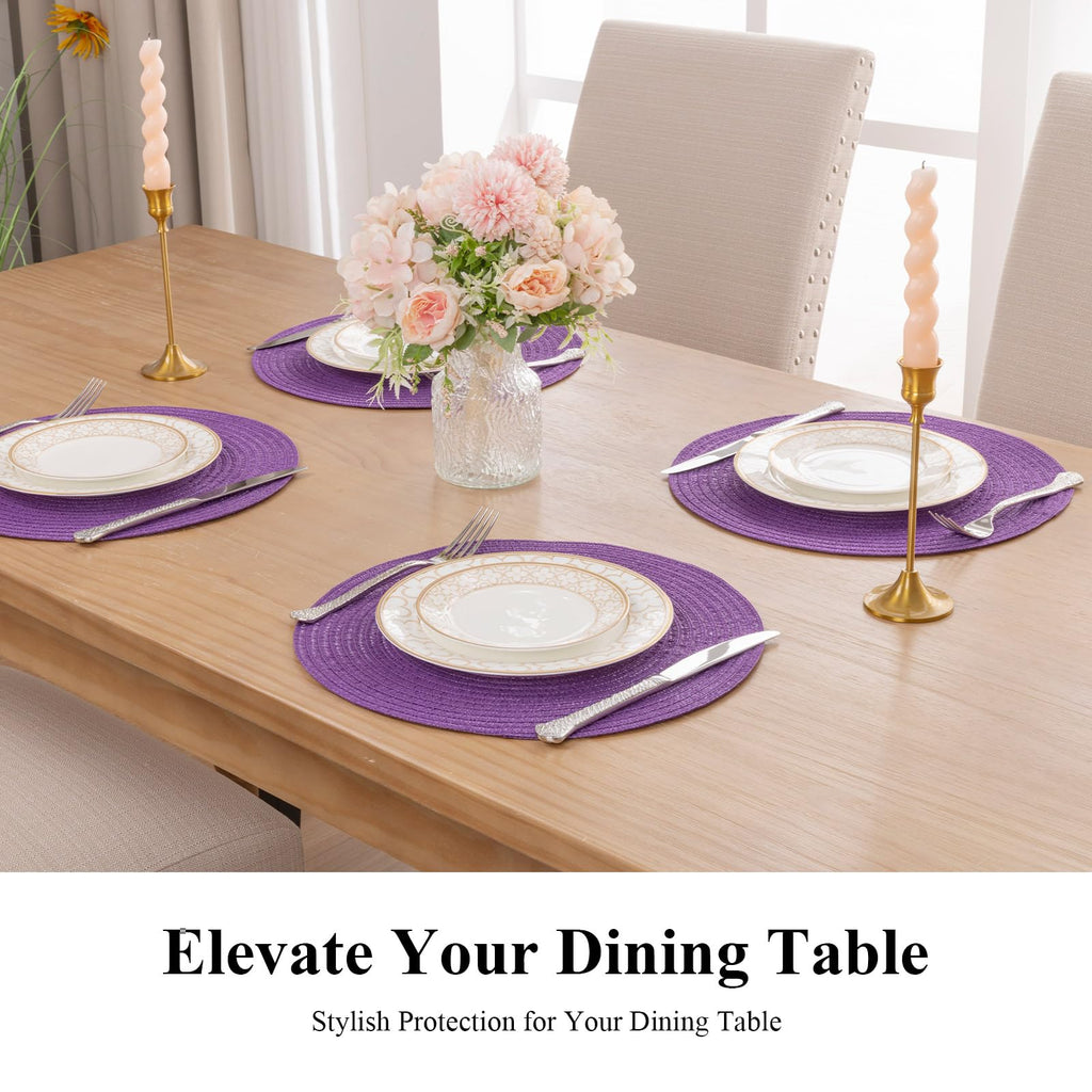 13" Round Braided Placemats Set of 4, Purple Place Mats