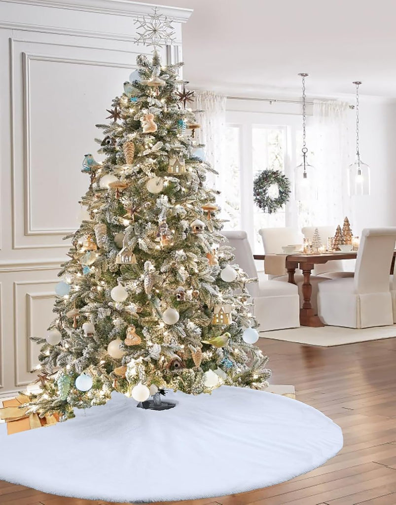 72 Inch White Christmas Tree Skirt, Faux Fur Large Christmas Tree Skirt