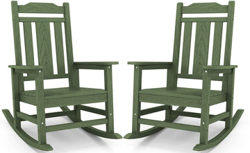 Oversized Outdoor Rocking Chair Set of 2, HDPE Patio Rocker Avocado