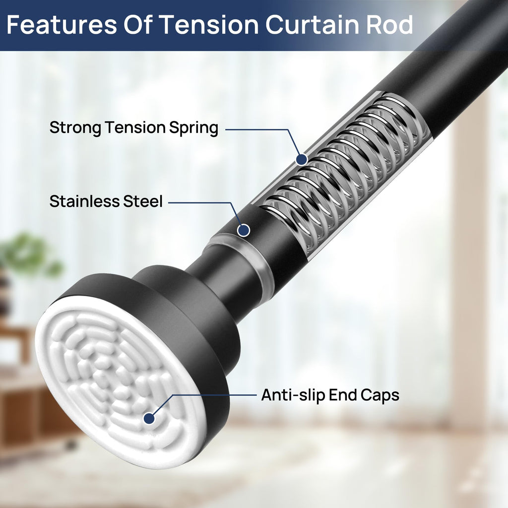 2 Pack Tension Curtain Rod, 32-66" Adjustable, Stable, Black