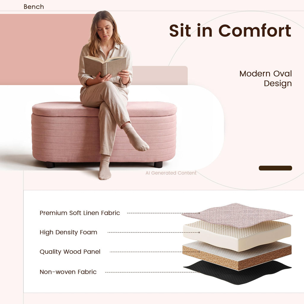 45.5" Modern Storage Ottoman Bench, Pink
