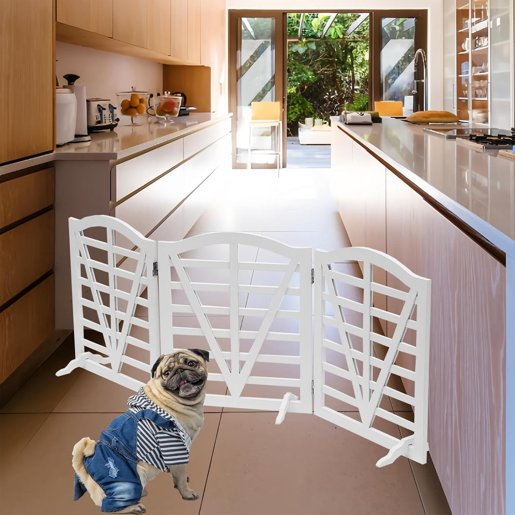 Foldable Wooden Dog Gate Freestanding Pet Gate for Dogs, 3Pane 23.6" Height