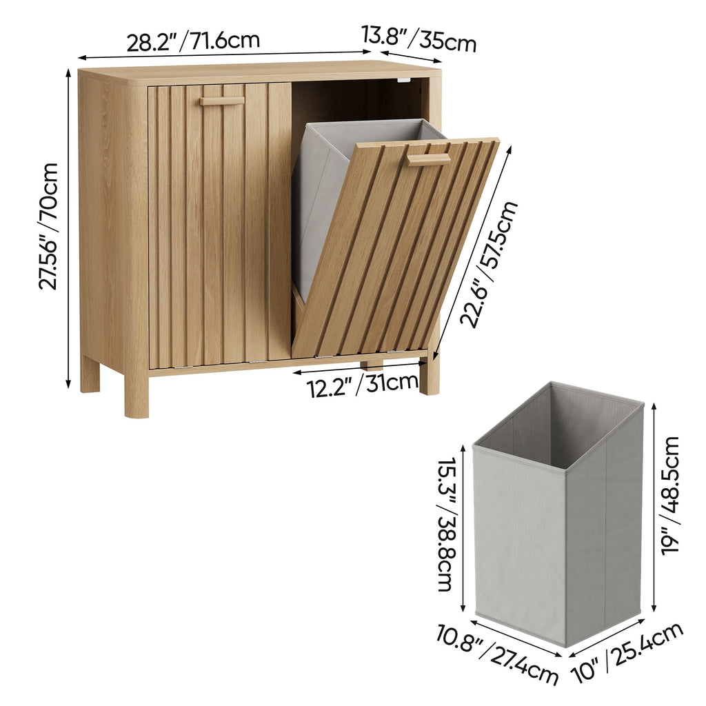 Double Tilt Out Laundry Hamper Cabinet, 11.8 Gallon Gradien Fluted Hidden Trash Cabinets with 2 Baskets Kitchen &