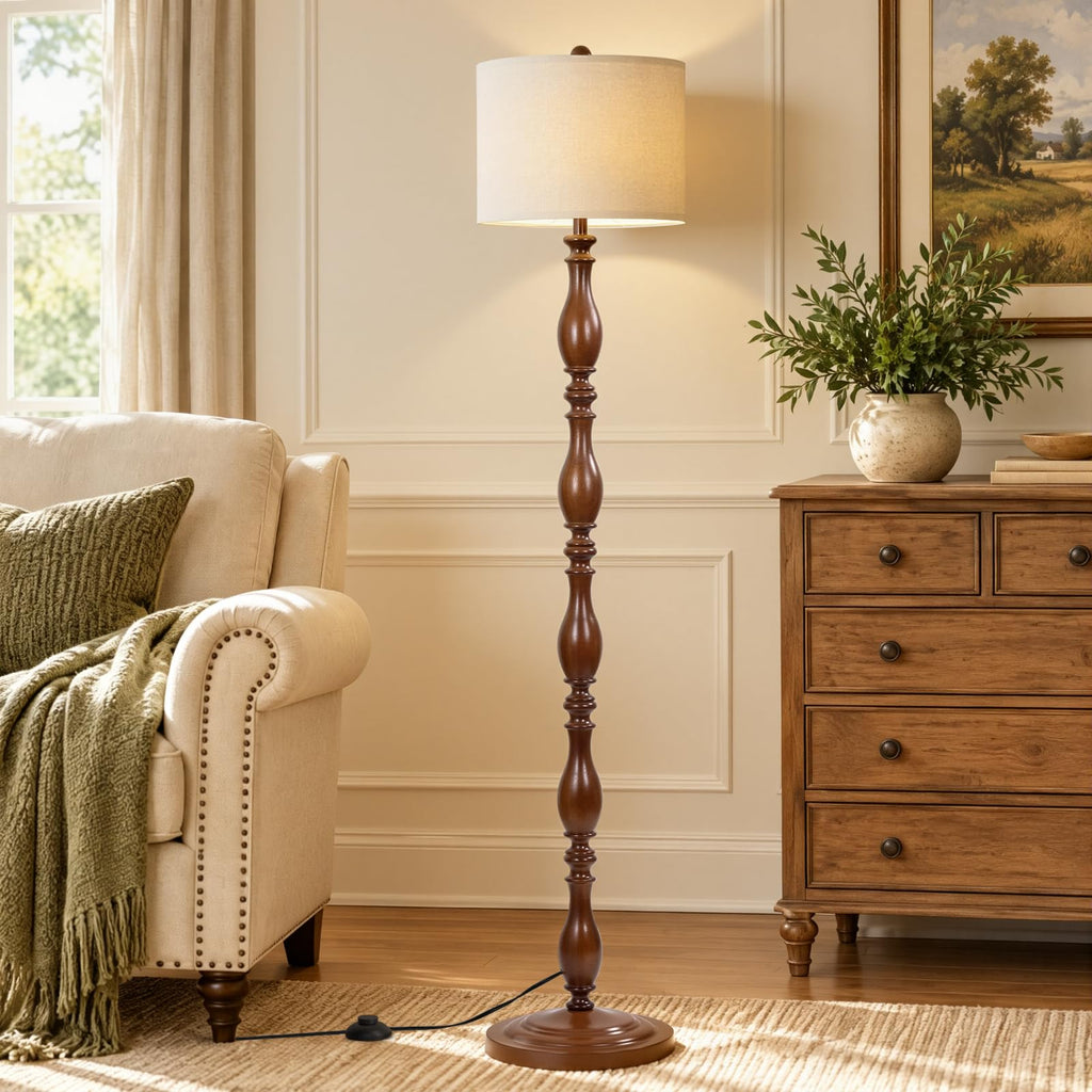 Vintage Wood Floor Lamp with Remote and Dimmable